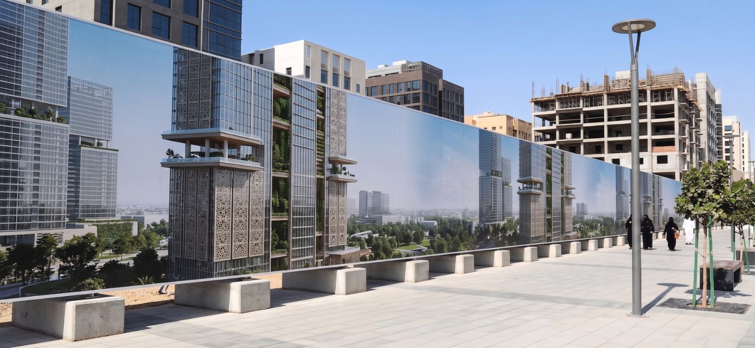 Construction hoarding Riyadh — branded perimeter wall